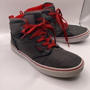 Vans Off The Wall Skate Shoes Size 4.5 Youth HiTop Gray Canvas Red Trim 500714